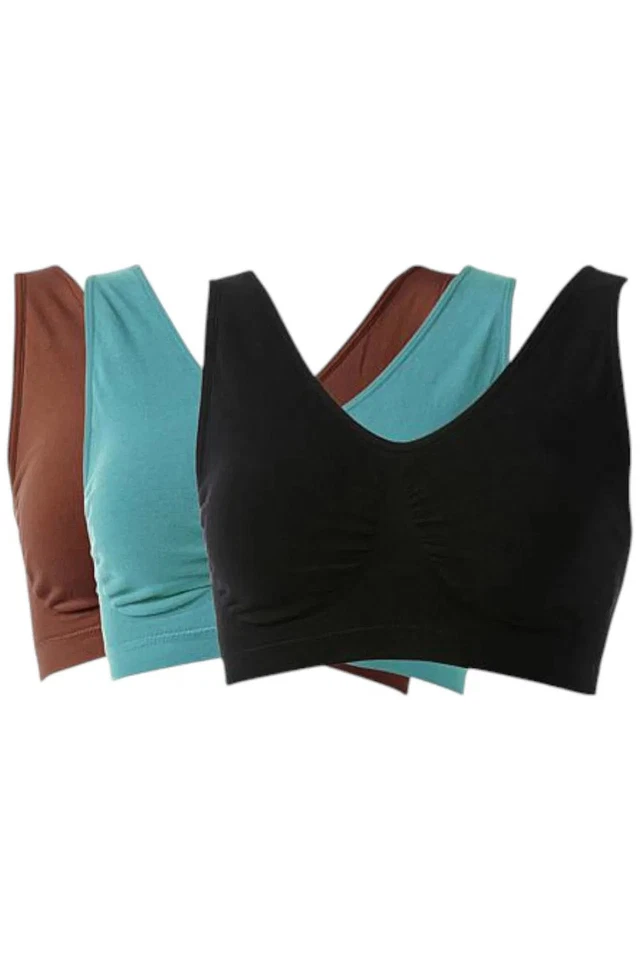 Rhonda Shear 3-pack Cotton Blend Ahh Bra Black/Mahogany/Celeste - Image 1 of 1