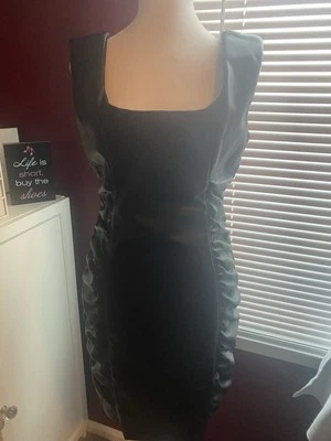 Women’s Guess Black “Faux Leather Look” Dress w/Ruched Sides Size 8 - Image 1 of 4