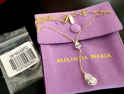 MELINDA MARIA Delicate Goldtone Lariat Y Necklace (2)Pear Shaped CZ NWT + GIFT! - Image 1 of 3