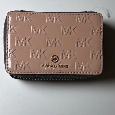 Michael Kors MK Debossed Small Jewelry Case Small Travel Box Gold & Brown New - Image 1 of 4