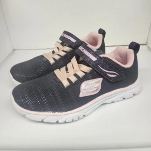 Zapatillas Skechers Niñas Talla 1 Azul Marino Rosa Nuevas Sin Caja Brillo Niños Gancho y Lazo - Imagen 1 de 7