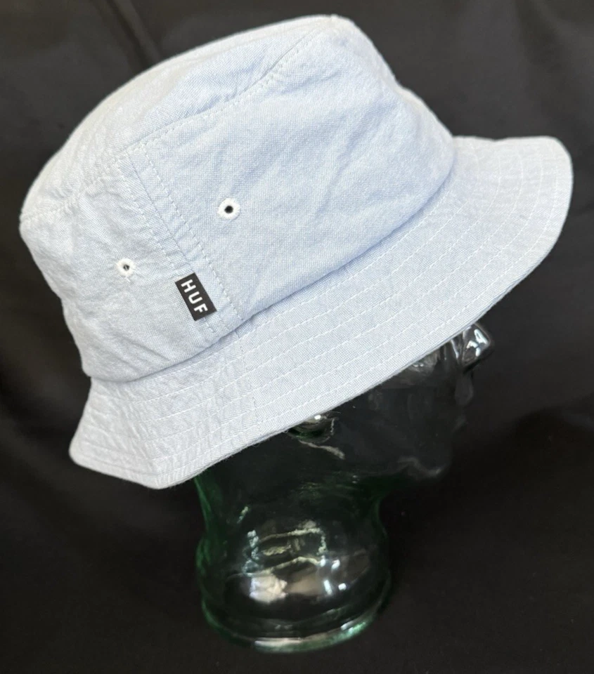 Sombrero cubo de algodón azul claro HUF con etiqueta con logotipo talla L/XL hecho en EE. UU. Foto 1 de 4