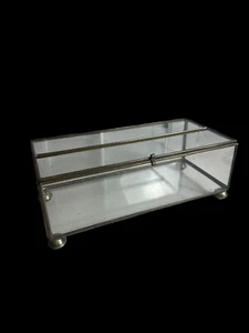 Vintage Old Brass & Glass Tissue Box, Rare - Picture 1 of 9