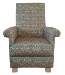 William Morris Strawberry Thief Fabric Adult Armchair Chair Birds Sage Green - Picture 1 of 37