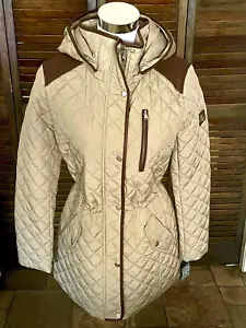 NWT! NEW LAUREN RALPH LAUREN QUILTED HOODED ANORAK PUFFER JACKET BEIGE WOMENS XS - Picture 1 of 20