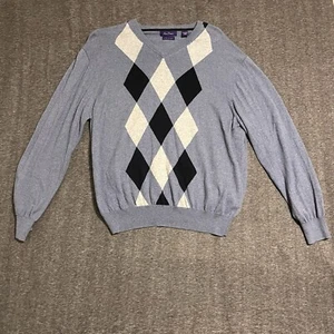 Alan Flusser Sweater Mens Sz XL Blue Diamond Argyle Cashmere Blend Long Sleeve - Bild 1 von 16