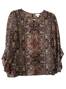 J. Jill XS Floral Blouse Top Trumpet Sleeves 34 inch Bust - Picture 1 of 7