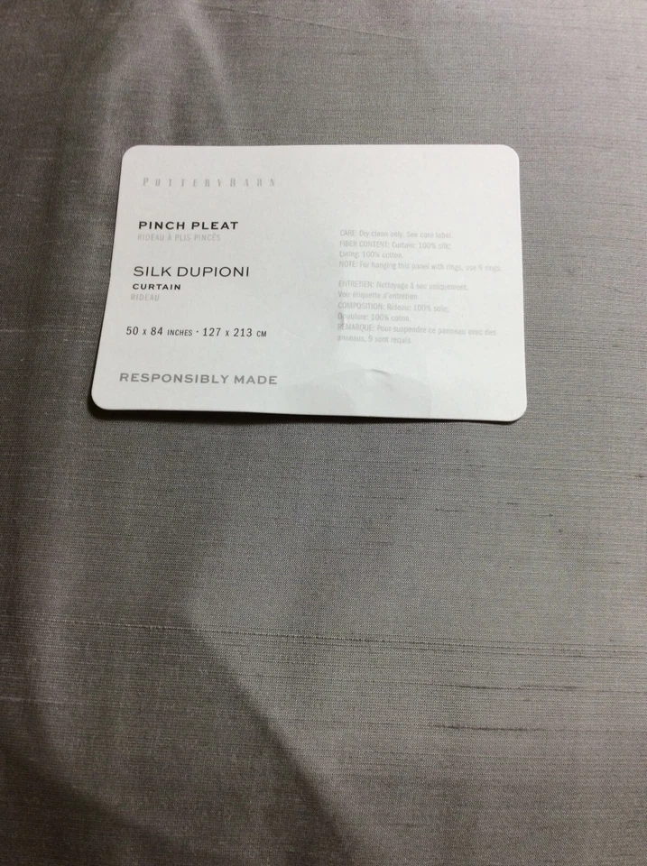 Pottery Barn One (1) Dupioni Silk Pinch Pleat Curtain 50x96 Platinum Gray Drape - Image 1 of 1