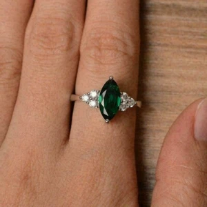2,70 kt grüne Marquise simulierte CZ Solitär Verlobungsring 925 Sterlingsilber Ring - Bild 1 von 7