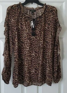 $69 NWT Jessica Simpson Womens Hi-Lo Leopard Neck Tie Blouse Top Size XS XSmall - Picture 1 of 4