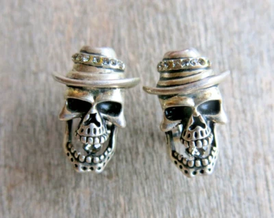 Pendientes Calavera Plata Gótica Vintage Joyería Bruja Punk con Cuarzo y Estrás Foto 1 de 4