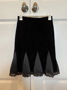 EUC Girls 10-12 Solid Black Dressy Skirt Velvet Velour Satin Lace Ruffle Pull-on - Picture 1 of 6