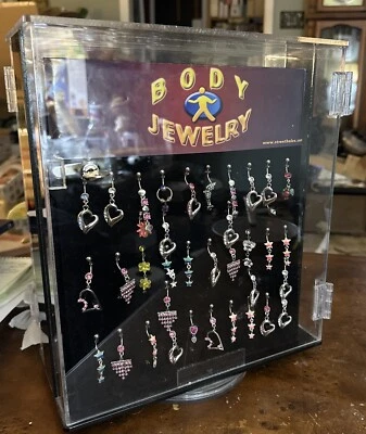 Acrylic Countertop Display 5 x 11 x 13 Lucite Case Lock w/76 Belly Navel Jewelry - Image 1 of 4