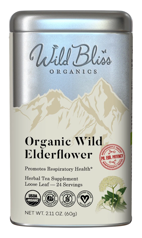 Té orgánico de flores de saúco silvestre - Té de hierbas sin cafeína - Potencia de farmacopea Foto 1 de 4