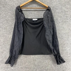 New Eloquii Elements Blouse Women 22/24 Plus Black Square Neck Long Sleeve - Picture 1 of 11