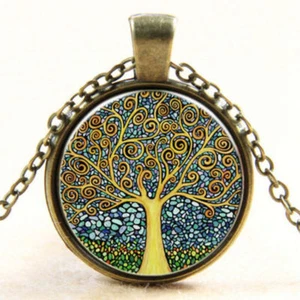 TREE OF LIFE VINTAGE GLASS CHAIN JEWELLRY PENDANT GIFT SET NEW FREE FAST POST - Bild 1 von 2