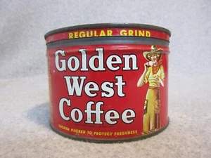 1930's GOLDEN WEST SeXY CoWGIRL 1 Pound COFFEE TiN CaN Portland Oregon - Picture 1 of 7