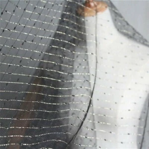 1M Gold Wire Mesh Lace Fabric Embroidery Black Veil Costume Designer Soft Cloth - Picture 1 of 4