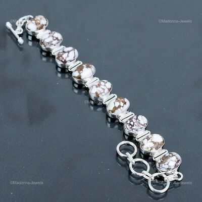 Brazalete Cadena Piedra Magnesita Caballo Salvaje Ovalado Plata Esterlina Oferta San Valentín Foto 1 de 4