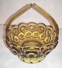 Vintage Smith Glass Moon Stars Basket Split Handle Amber Trinket Candy 1950s