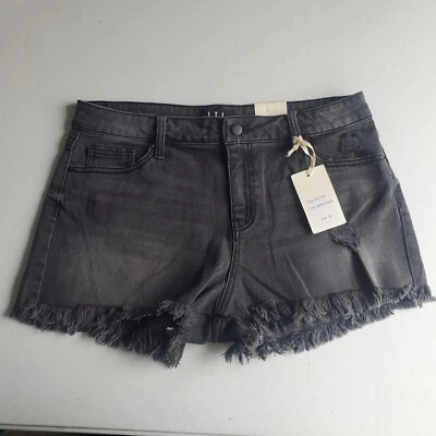 Letter To Juliet High Rise Washed Black Jean Shorts Distressed XL 34" Witchy NWT - Image 1 of 4