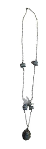 Vintage 22" Blue Stone & Pendant Necklace with Silver Color Chain - Picture 1 of 8