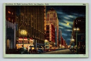 Los Angeles California at Night, Moonlight Looking North - Theater Postcard - Picture 1 of 2
