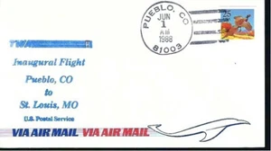 USA First Flight: TWA - Pueblo CO to St. Louis MO; 1988 - Picture 1 of 2