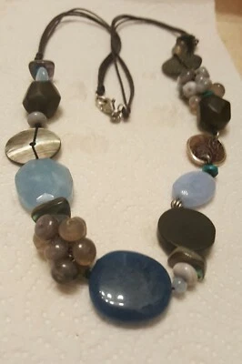 COLLAR SILPADA PLATA ESTERLINA ACUARELAS CUERO CUARCITA AZUL CORDÓN N2228 Foto 1 de 4