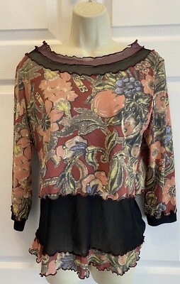 Deca Paris Vintage 90’s Tropical Retro Fruit Floral Art To Wear Layered Top 4 - Image 1 of 4