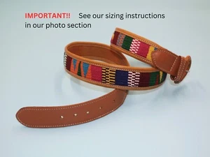 Colorful Handmade Leather Belt  Mayan Woven Design Unisex Artisan from Guatemala - Picture 1 of 7