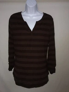 Faded glory smocked henley Brown cafe striped Large 12-14 - Picture 1 of 4