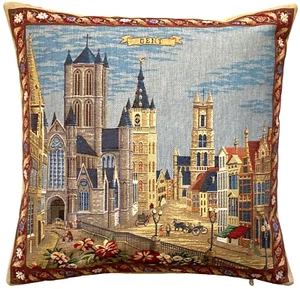 3 TORENS TOWERS GENT GHENT, BELGIAN 18" TAPESTRY CUSHION COVER WITH ZIP, 01852 - Picture 1 of 7