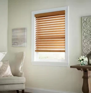 Chestnut Cordless Premium Faux Wood blinds with 2.5 in. Slats - 45 in. W x 48 in - Picture 1 of 2