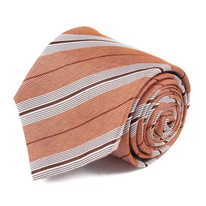 Luigi Borrelli Napoli Orange Twill Silk Tie with Brown and White Stripe NWT - Picture 1 of 4