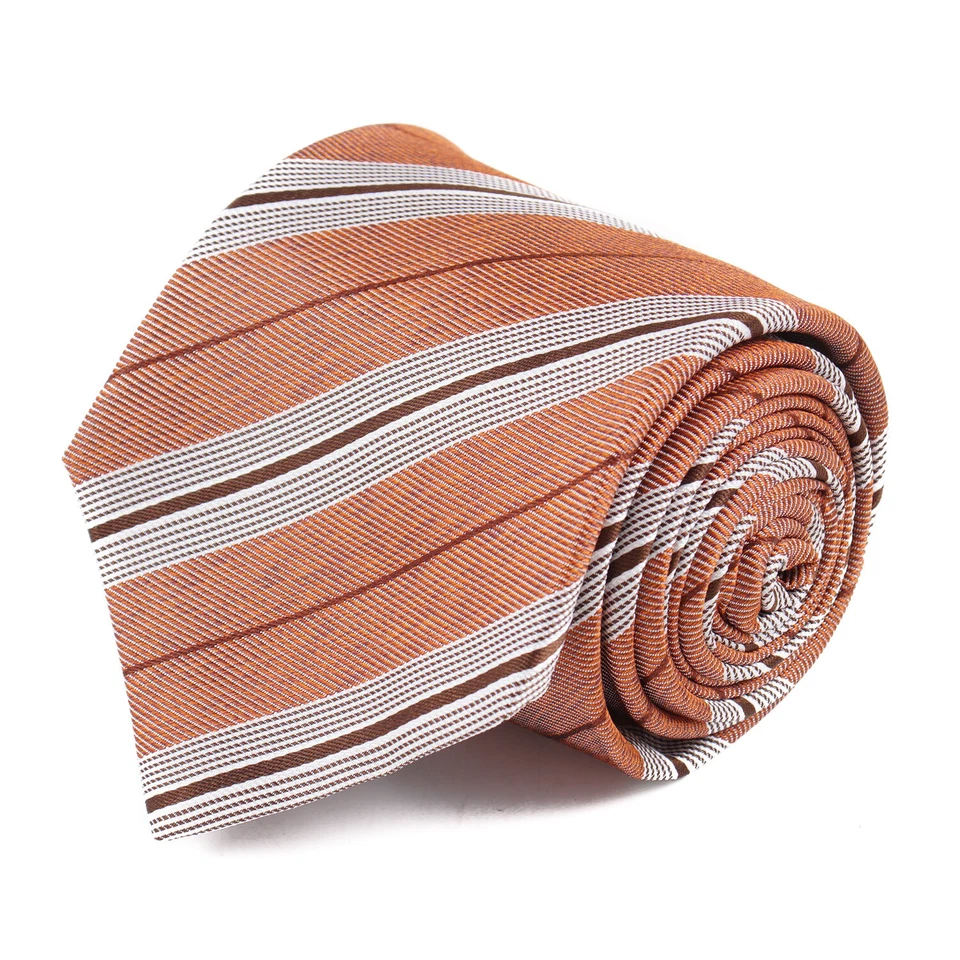 Luigi Borrelli Napoli Orange Twill Silk Tie with Brown and White Stripe NWT - Image 1 of 4