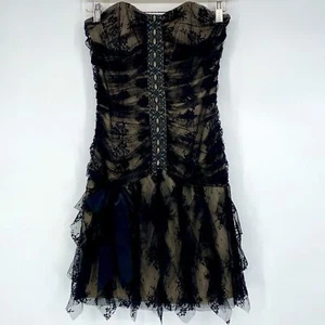 Gunne Sax Jessica McClintock Blqck Lace Overlay Strapless Drop Waist Dress - Picture 1 of 15