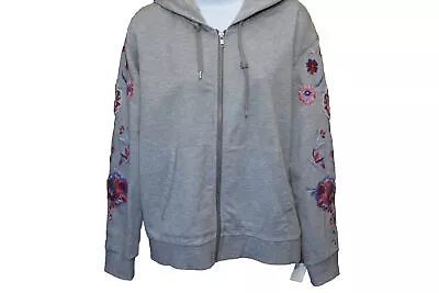 Sundance Driftwood  Teddy  Embroidery Flowers Detail Zip Front Hoodie Size S • 48.69€