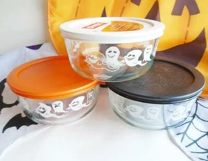 1 PYREX 4-Cup *GHOSTS Halloween Storage Bowl *Choose Color: Orange White Black - Picture 1 of 3