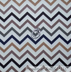 BonEful FABRIC FQ Cotton Quilt VTG Black Gray White Brown Tan Men Chevron Stripe - Picture 1 of 7