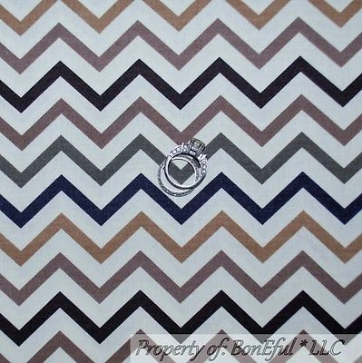 BonEful FABRIC FQ Cotton Quilt VTG Black Gray White Brown Tan Men Chevron Stripe - Image 1 of 4