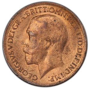 UK - 1918 George V Farthing - PCGS MS64RD - RARE ISSUE IN RED COLOR! - Picture 1 of 4