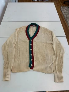 Vintage J.G. Hook Cardigan Sweater Cream Cable Knitted Grandpa Old Money Luxury - Picture 1 of 9