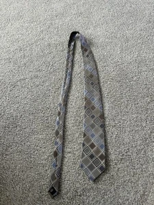 Axcess A Claiborne Company 100% Silk Men’s Neck Tie Plaid Blue-Gray-Tan-Brown - Picture 1 of 3