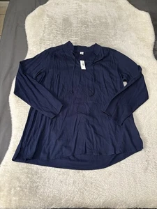 New Old Navy Navy Blue Womens Blouse Top Size Medium Tall MT Shirt Long Sleeve - Picture 1 of 7