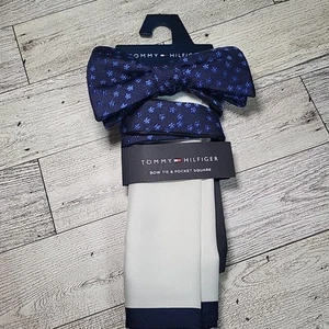 Tommy Hilfiger Bow Tie Pocket Square Set Bow Necktie NEW Navy Blue White Floral - Picture 1 of 6