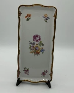 Vintage Reichenbach Porcelain Tray German Democratic Republic Floral Gold Trim - Picture 1 of 10