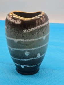 VtgGermany #547 Pottery Oval Bud Vase Beautiful Grey, White, Brown 5.5"*51-13 - Picture 1 of 11