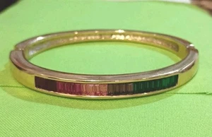 Roman Rainbow Crystal Bangle Bracelet Gold Tone Hinged - Picture 1 of 8