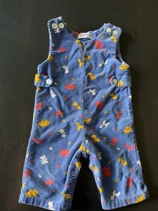 Vintage 1970s Health-tex Stantogs Corduroy Jumper Blue Animal Print 9mos - Picture 1 of 8
